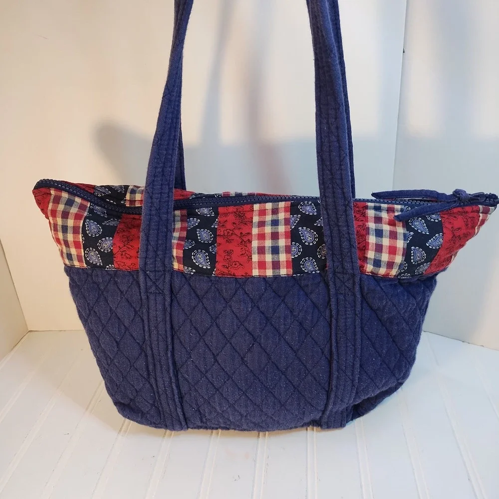 Quilted Keepers Patchwork Patriotic Tote Bag Blue Red White Americana Flag VTG